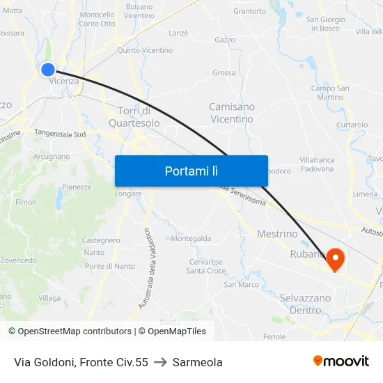 Via Goldoni, Fronte Civ.55 to Sarmeola map