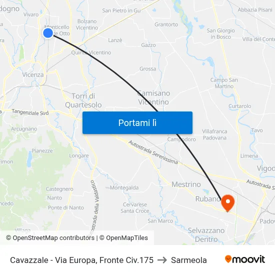Cavazzale - Via Europa, Fronte Civ.175 to Sarmeola map