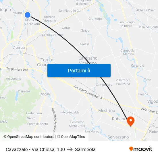 Cavazzale - Via Chiesa, 100 to Sarmeola map