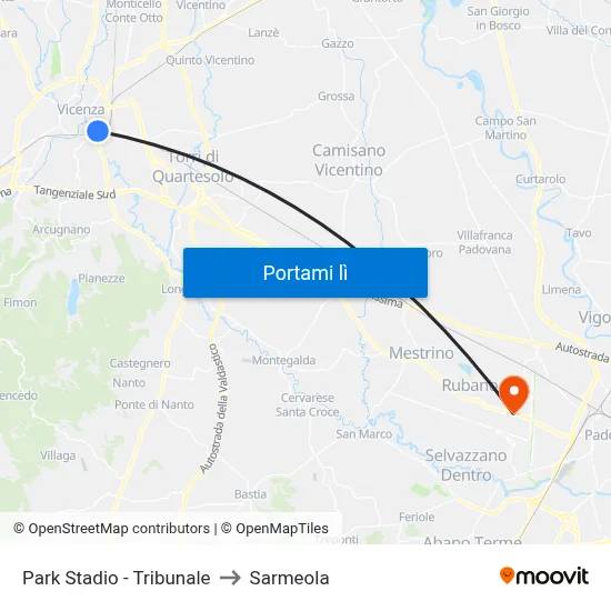 Park Stadio - Tribunale to Sarmeola map