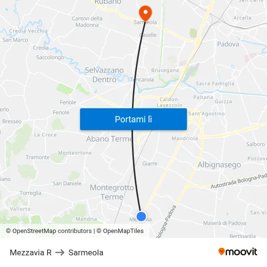 Mezzavia R to Sarmeola map