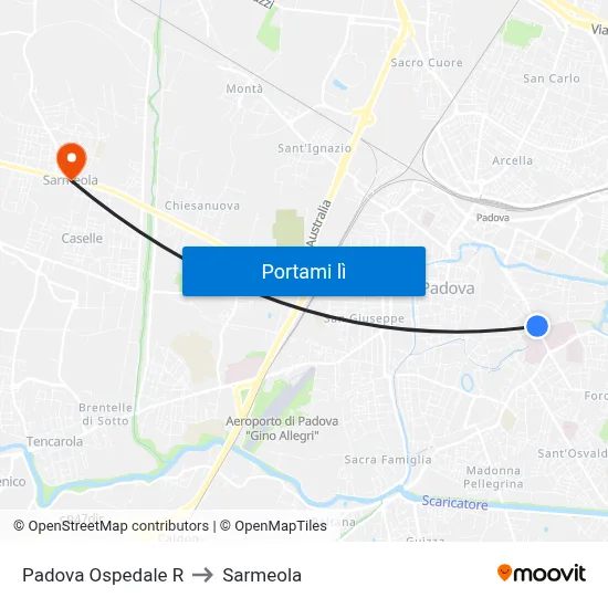 Padova Ospedale R to Sarmeola map