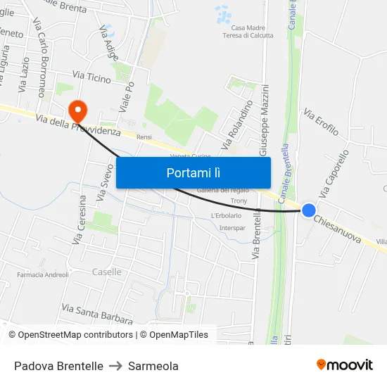 Padova Brentelle to Sarmeola map