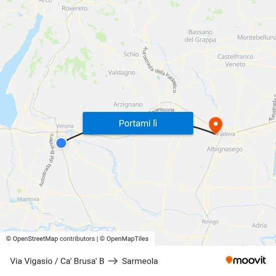 Via Vigasio / Ca' Brusa' B to Sarmeola map