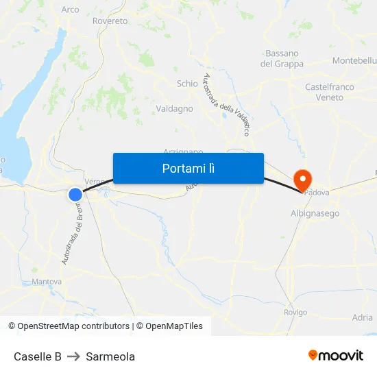 Caselle B to Sarmeola map
