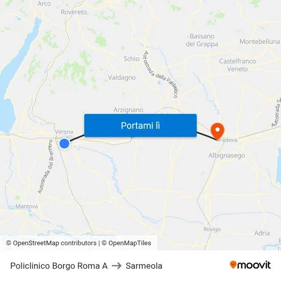 Policlinico Borgo Roma A to Sarmeola map