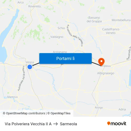Via Polveriera Vecchia II A to Sarmeola map