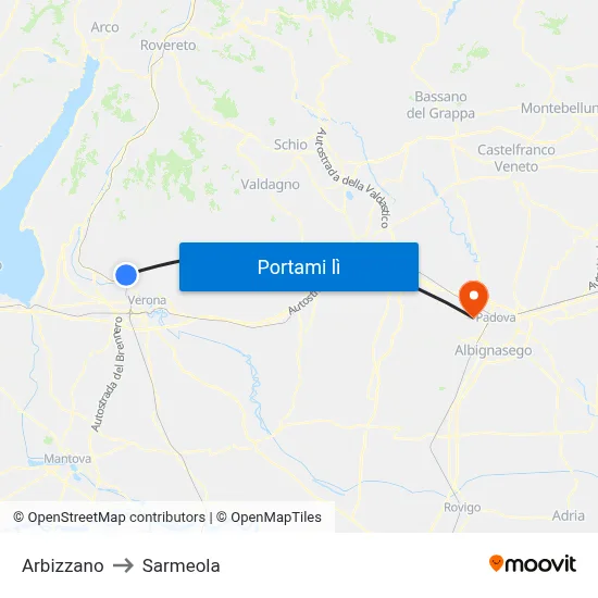 Arbizzano to Sarmeola map
