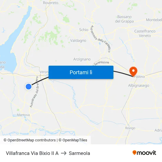 Villafranca Via Bixio II A to Sarmeola map