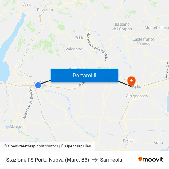 Stazione FS Porta Nuova (Marc. B3) to Sarmeola map