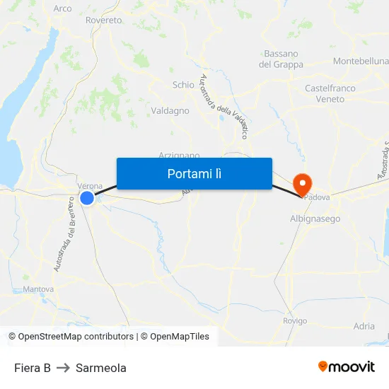 Fiera B to Sarmeola map