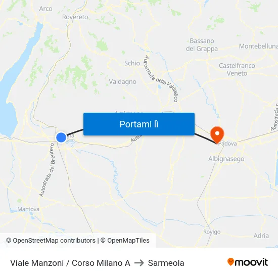 Viale Manzoni / Corso Milano A to Sarmeola map
