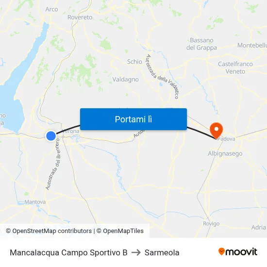 Mancalacqua Campo Sportivo B to Sarmeola map