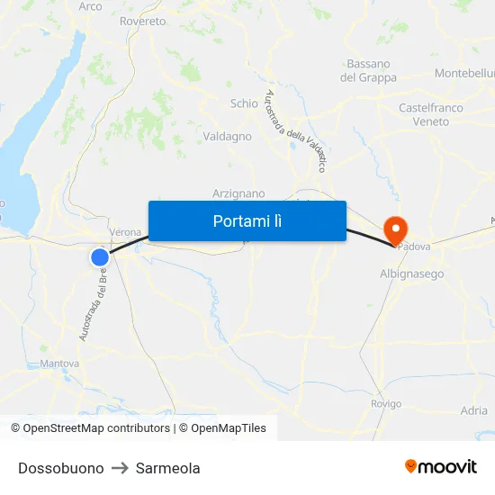 Dossobuono to Sarmeola map