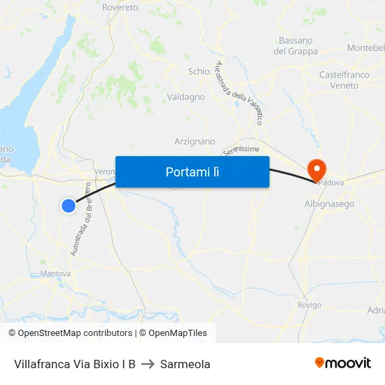 Villafranca Via Bixio I B to Sarmeola map