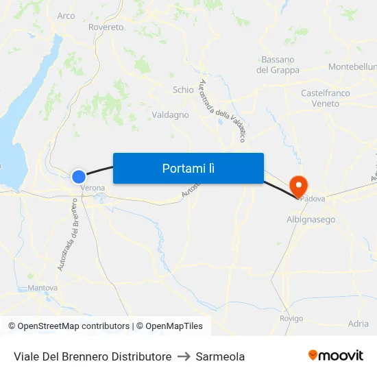 Viale Del Brennero Distributore to Sarmeola map