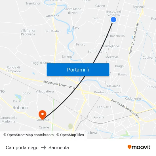 Campodarsego to Sarmeola map