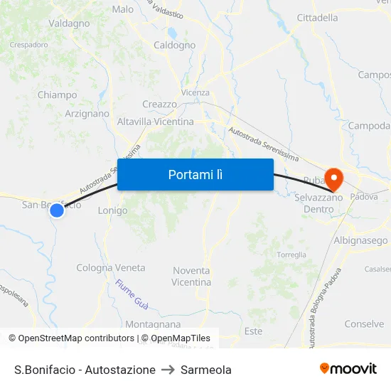 S.Bonifacio - Autostazione to Sarmeola map