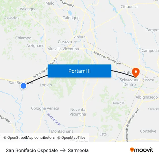 San Bonifacio Ospedale to Sarmeola map