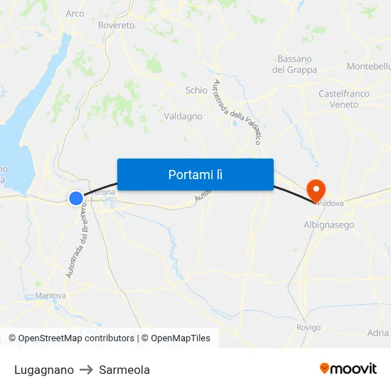 Lugagnano to Sarmeola map