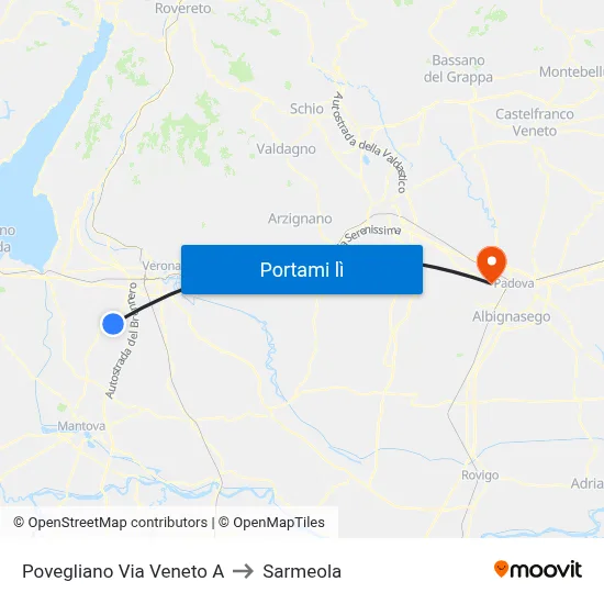 Povegliano Via Veneto A to Sarmeola map