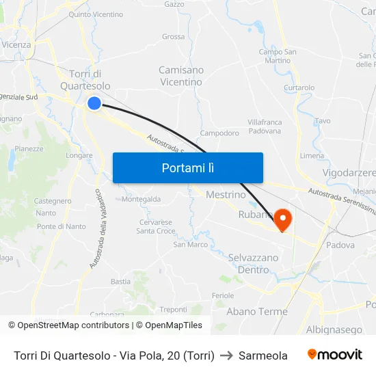 Torri Di Quartesolo - Via Pola, 20 (Torri) to Sarmeola map