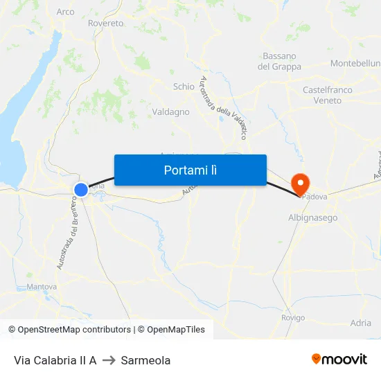 Via Calabria II A to Sarmeola map