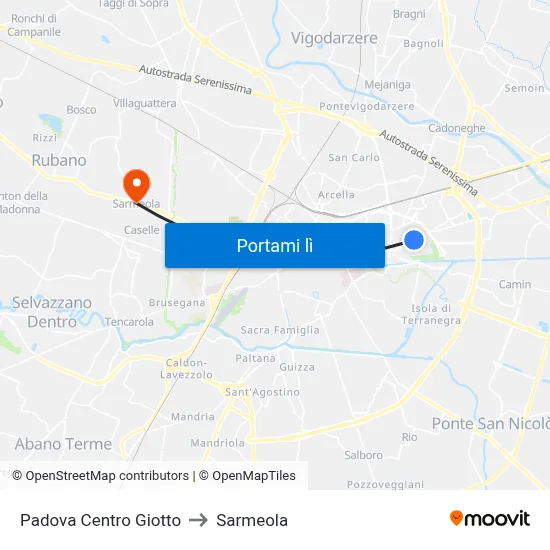 Padova Centro Giotto to Sarmeola map