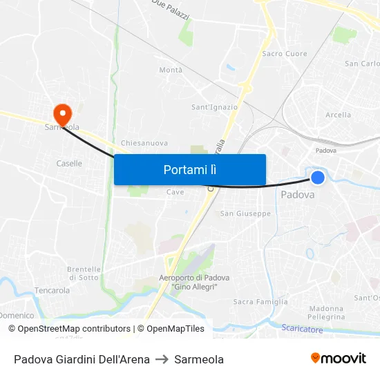 Padova Giardini Dell'Arena to Sarmeola map