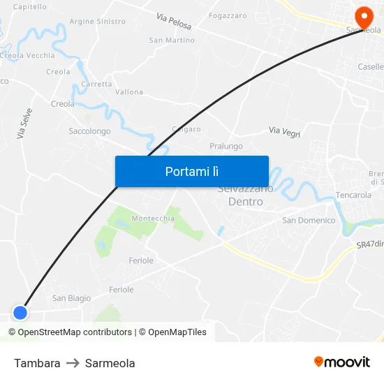 Tambara to Sarmeola map