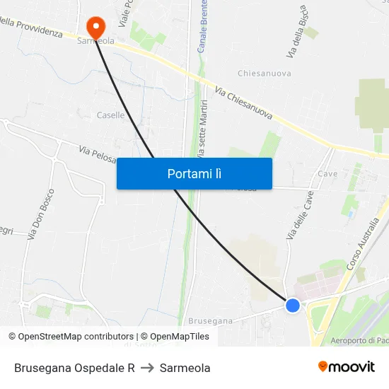 Brusegana Ospedale R to Sarmeola map
