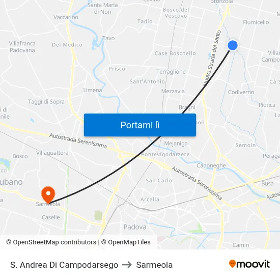 S. Andrea Di Campodarsego to Sarmeola map