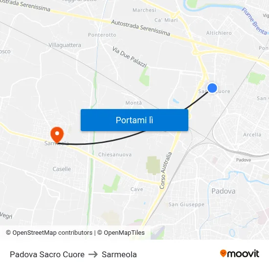 Padova Sacro Cuore to Sarmeola map