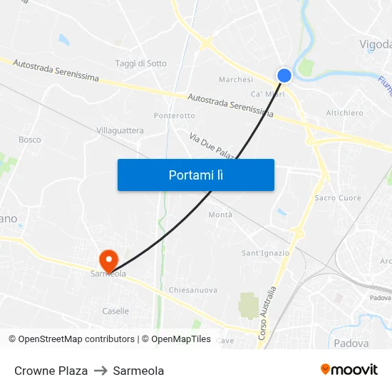 Crowne Plaza to Sarmeola map