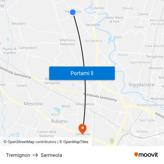 Tremignon to Sarmeola map
