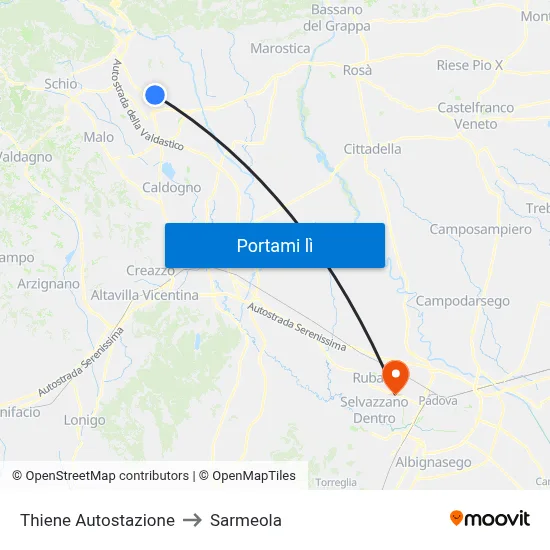 Thiene Autostazione to Sarmeola map