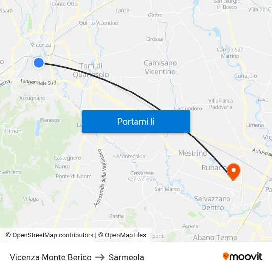 Vicenza Monte Berico to Sarmeola map