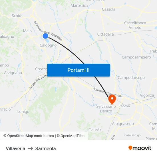 Villaverla to Sarmeola map