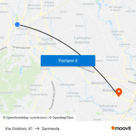 Via Goldoni, 41 to Sarmeola map
