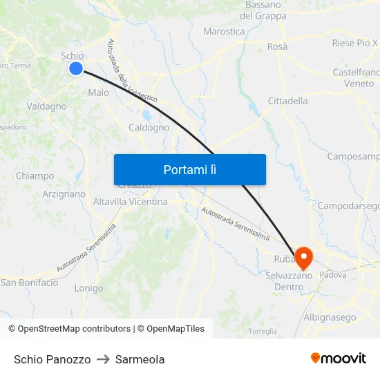 Schio Panozzo to Sarmeola map
