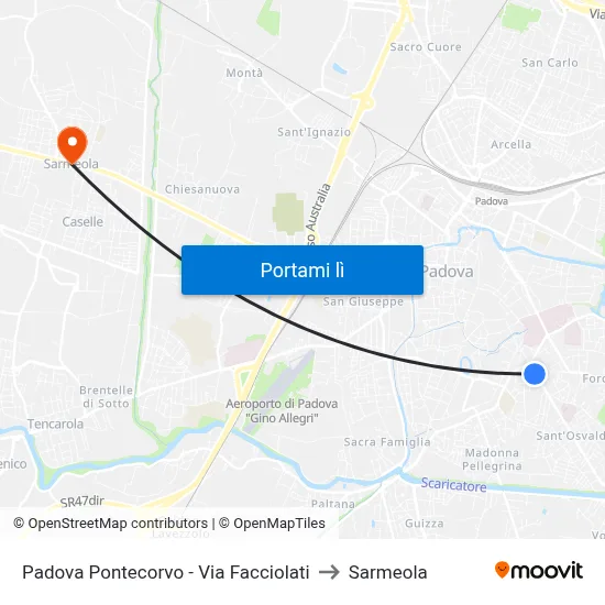Padova Pontecorvo - Via Facciolati to Sarmeola map