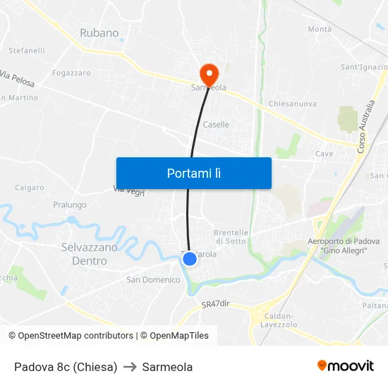 Padova 8c (Chiesa) to Sarmeola map