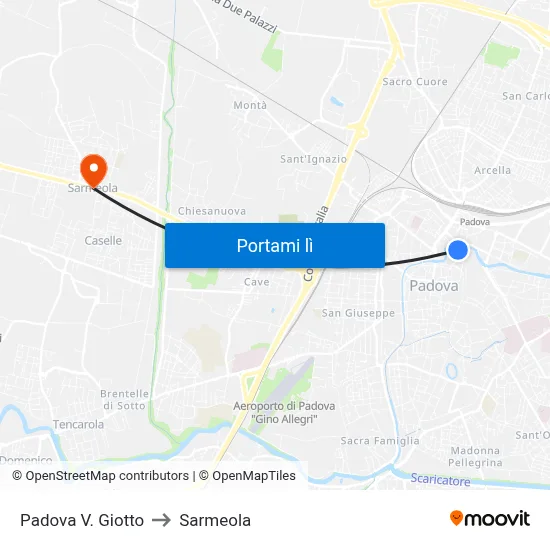 Padova V. Giotto to Sarmeola map