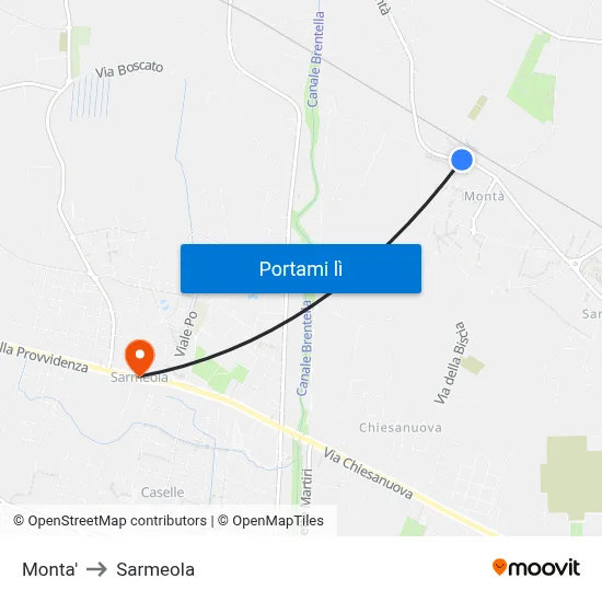 Monta' to Sarmeola map