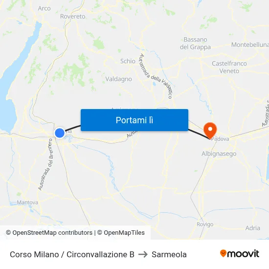 Corso Milano / Circonvallazione B to Sarmeola map