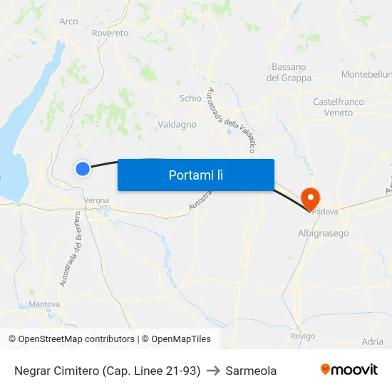 Negrar Cimitero (Cap. Linee 21-93) to Sarmeola map