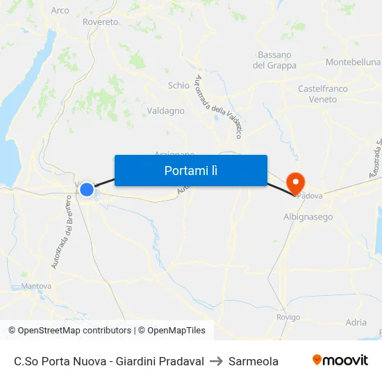 C.So Porta Nuova - Giardini Pradaval to Sarmeola map