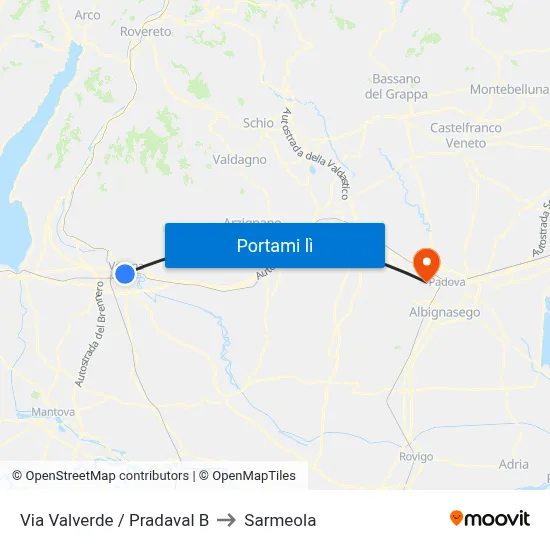 Via Valverde / Pradaval B to Sarmeola map