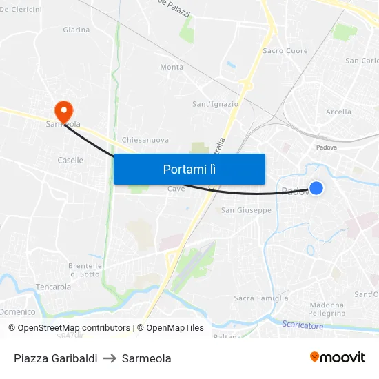 Piazza Garibaldi to Sarmeola map