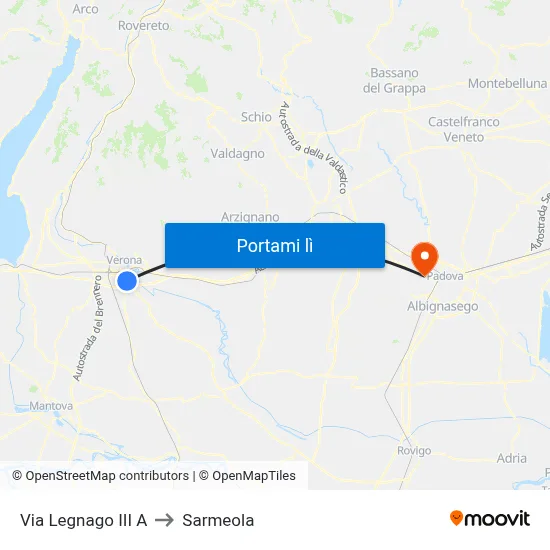 Via Legnago III A to Sarmeola map